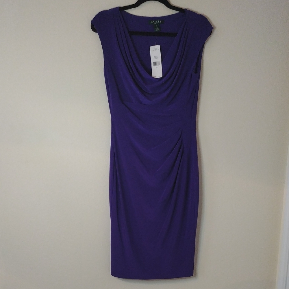 Ralph Lauren Purple Ruched Sheath Midi Dress